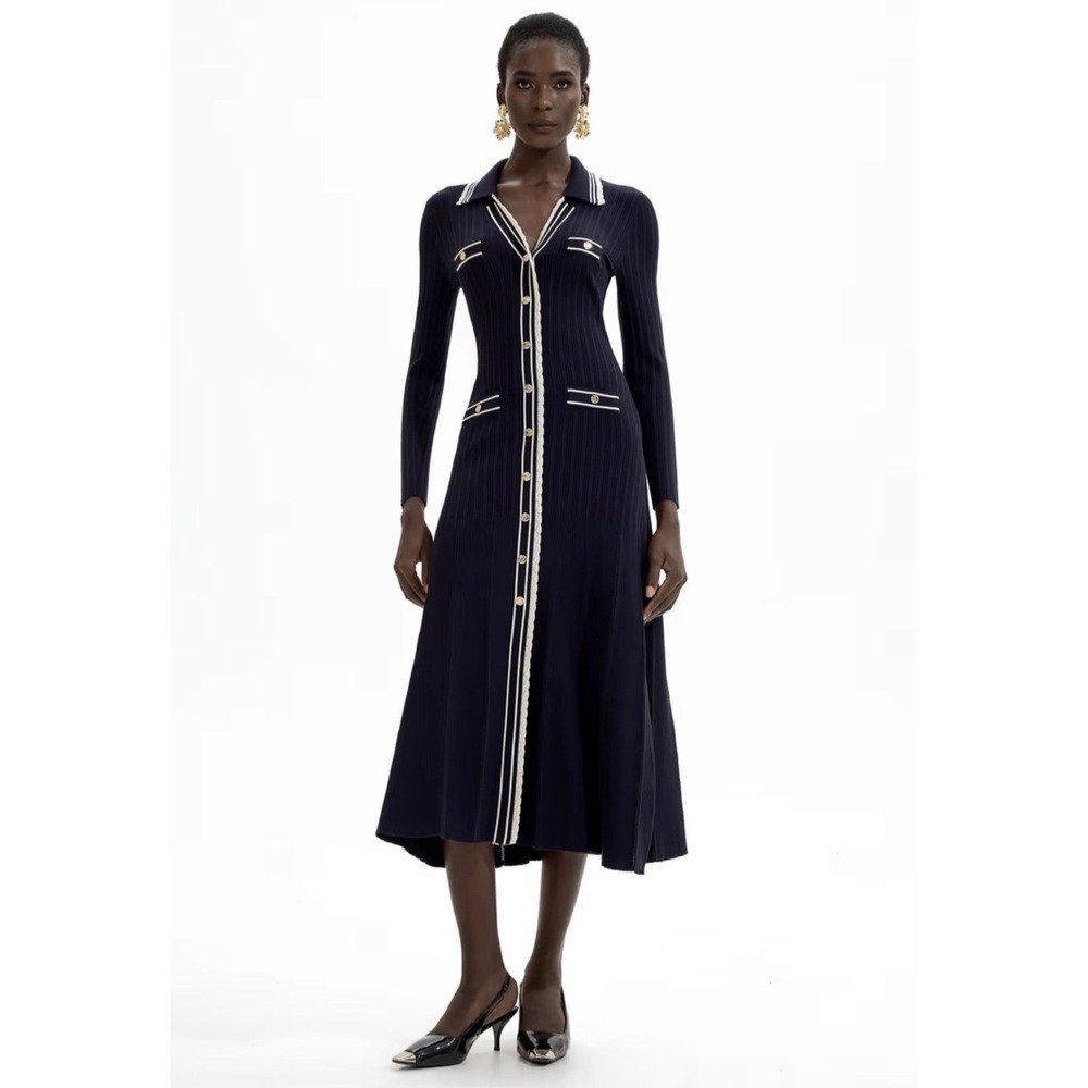 Sandro Alexandrine Long Sleeve Ribbed Mini Sweater Dress Sz 4 Old Money Preppy - Picture 2 of 16